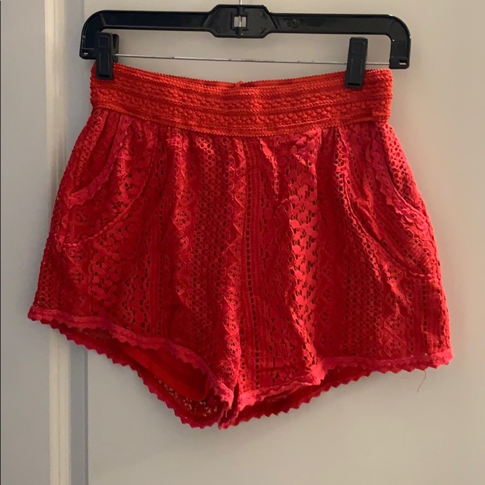 Red lace shorts